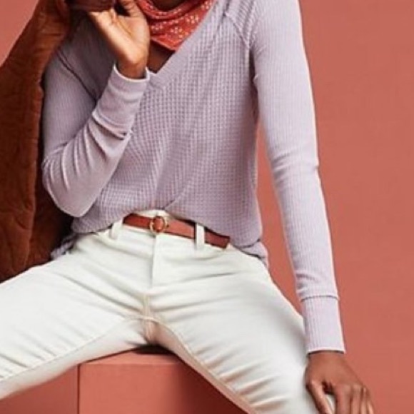 Anthro Maeve Pearson Purple Waffle Knit Tee Sweater - Picture 6 of 16